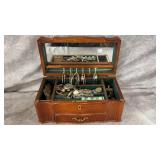 Mahogany Velvet Lined Jewelry Box with Costume