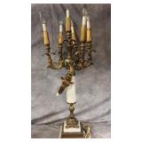 Antique Floor Candelabra, Marble Base with Brass