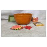 Lg BAMBOO Bowl, Flower Drink Coasters,NEW