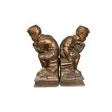 Vintage Cast Metal Bookends of Thinking Boys.