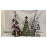 3 Large Wooden and Metal Christmas Holiday Trees