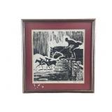 1975 Pencil Signed FOX HUNTERS Framed Art