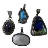 (4) Sterling Silver Gemstone Pendants