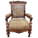 Victorian Eastlake Walnut Burl Gents Armchair