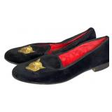 Trickers Mens Loafers Black Velvet Embroidered Fox