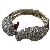 Enameled rhinestone hinged parrot cuff bracelet