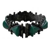 Sterling silver Mexico green onyx panel bracelet