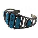 Hoskie Nez Navajo Sterling & Turquoise Cuff