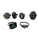 (6) Vintage Sterling Silver Gemstone Rings