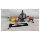 Iron Abstract Yoga Statue,Wooden Toad,TUNING FORK