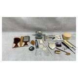 assortment of vintage and antique sewing, vanity