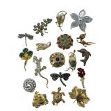 (18) Vintage Designer Brooches