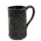 Antique Chinese Export Silver Bamboo Mug