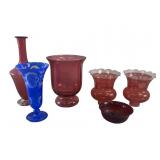 Vintage Cranberry Glass Candle Shades,Trumpet