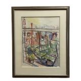 Signed abstract watercolor painting on paper