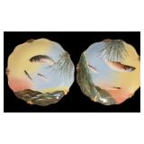 (2) Antique Signed "Rene" Fish Cabinet Plates