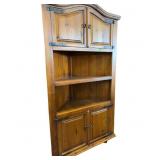 Rustic Wooden Corner Cabinet with Iron Hinges