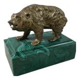 Bronze Bear Sculpture On Malachite Base