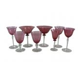 (8) cranberry colored wine glasses & tumblers