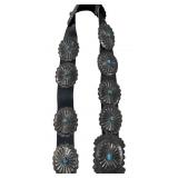 Signed Sterling Silver & Turquoise Native Belt