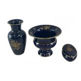 (3) vintage Woulind Chile cobalt blue and gold