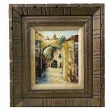 Signed Jocelyn Spanish mission Street Scene Oil