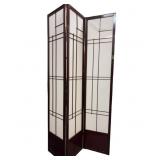 3 Panel Rose Wood and Rice Paper Privacy Screen