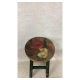 vintage wooden stool with a rooster painting
