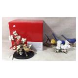 Wooden Carved Signed Birds,Porcelain Birds