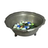 Assorted Glass Marbles in French Pewter Bowl