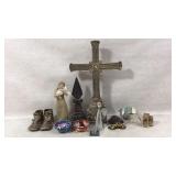 Decorative Assortment Featuring Cross and Figurine