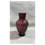 Murano style glass vase in violet, featuring a