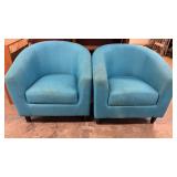 2 Modern Teal Barrel Chairs see notes