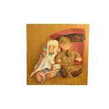Vtg. Signed Folk Art Oil Paint Wooden Wall Plaque