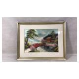 Framed Embroidery Art of Scenic Japanese Landscape