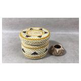 Miniature Native American Baseket, Lidded Basket