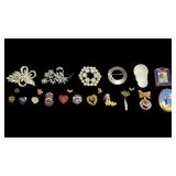Assorted Misc. Pins, Brooches. Flowers, Navy,