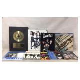 Beatles Memorabilia Lot with LPs, Books, & Plaque