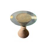 HEAVY Plaster Accent Table with Glass Top