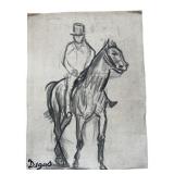 Signed Attributed Degas Horse & Rider On Paper