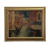 Signed Venetian canal scene on foil under glass