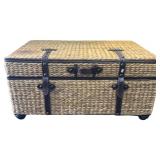 Antique Wicker Trunk Old World Map Lining