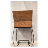 Vintage Pine Wood Keepsake Box on Iron Stand