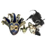 (3) Venetian Jester Masks, Blue , Green, Black &