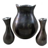 Vintage Oxidized Pewter Vases
