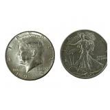 1943 & 1965 WALKING LIBERTY & KENNEDY HALF DOLLAR