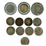 12 PRE 1964 ROSEVELT BARBER & MERCURY DIMES