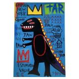 ATTRIBUTED JEAN MICHEL BASQUIAT "T-REX" ACRYLIC
