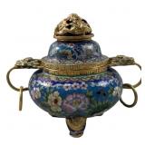 ANTIQUE CHINESE CLOISONNï¿½ TRIPOD INCENSE BURNER