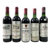(5) VINTAGE BORDEAUX WINE BOTTLES